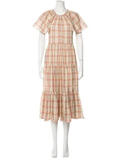 Pre-owned The Great Plaid Print Midi Length Dress In Neutral