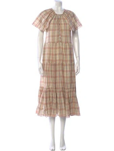 Pre-owned The Great Plaid Print Midi Length Dress In Neutral