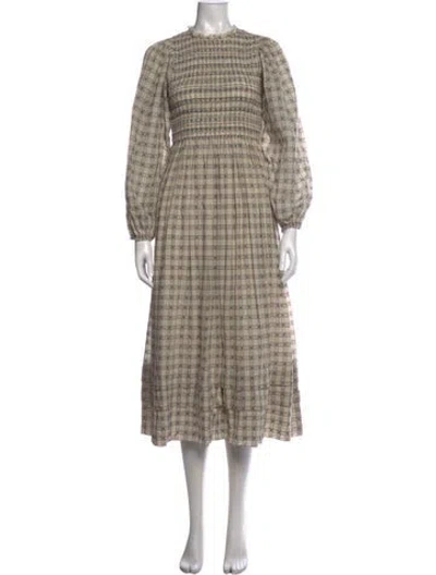 Pre-owned The Great Plaid Print Midi Length Dress In Neutrals