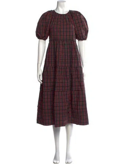 Pre-owned The Great Plaid Print Midi Length Dress In Red