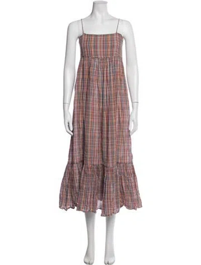 Pre-owned The Great Plaid Print Midi Length Dress In Red