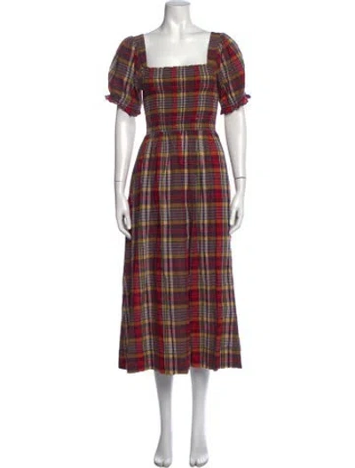 Pre-owned The Great Plaid Print Midi Length Dress In Red