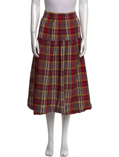 Pre-owned The Great Plaid Print Midi Length Skirt In Red