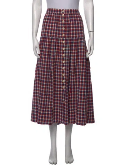 Pre-owned The Great Plaid Print Midi Length Skirt In Red