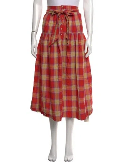 Pre-owned The Great Plaid Print Midi Length Skirt In Red