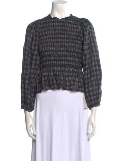 Pre-owned The Great Plaid Print Mock Neck Crop Top In Blue