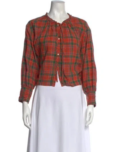 Pre-owned The Great Plaid Print Mock Neck Crop Top In Multi