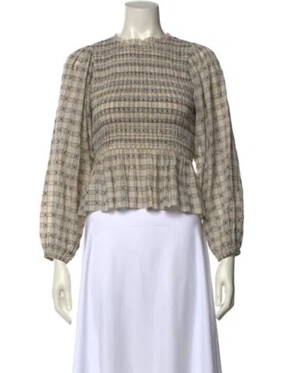 Pre-owned The Great Plaid Print Mock Neck Crop Top In Neutral