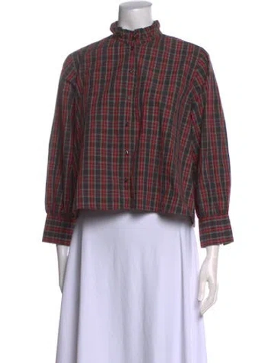 Pre-owned The Great Plaid Print Mock Neck Crop Top In Red