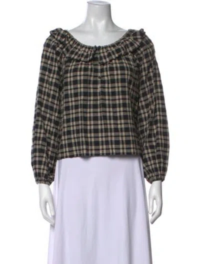 Pre-owned The Great Plaid Print Off-the-shoulder Blouse In Black