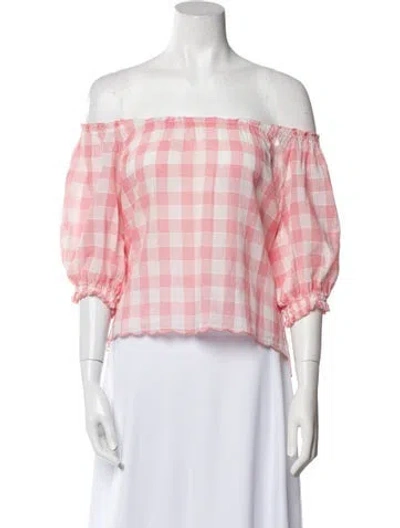 Pre-owned The Great Plaid Print Off-the-shoulder Crop Top In Pink