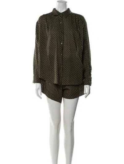 Pre-owned The Great Plaid Print Pleated Accents Short Set In Green