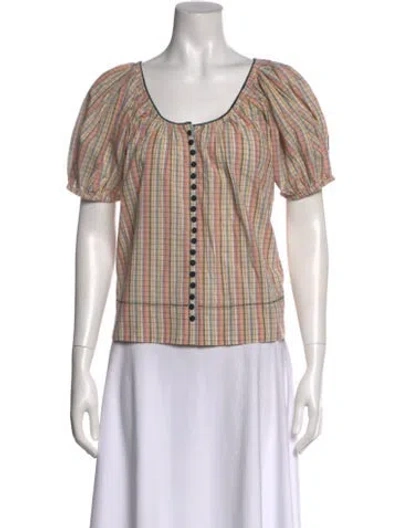 Pre-owned The Great Plaid Print Scoop Neck Blouse In Neutral