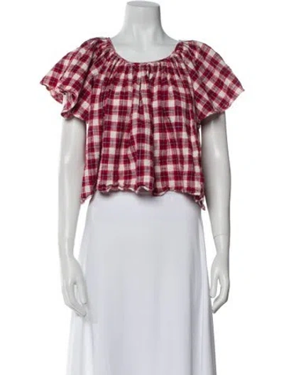 Pre-owned The Great Plaid Print Scoop Neck Crop Top In Multi