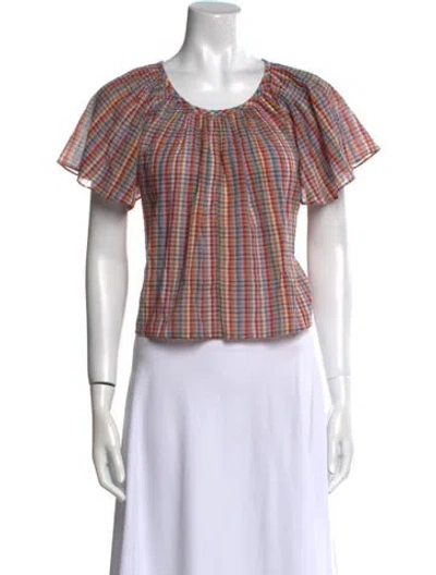 Pre-owned The Great Plaid Print Scoop Neck Crop Top In Purple