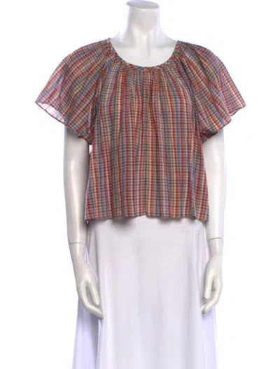 Pre-owned The Great Plaid Print Scoop Neck Crop Top In Red