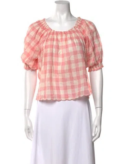 Pre-owned The Great Plaid Print Scoop Neck Top In Pink