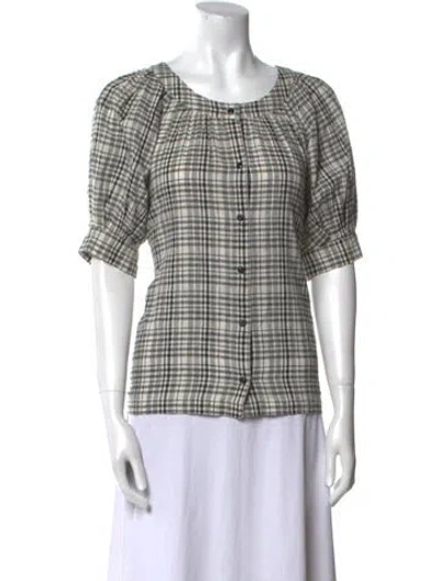 Pre-owned The Great Plaid Print Scoop Neck T-shirt In Gray