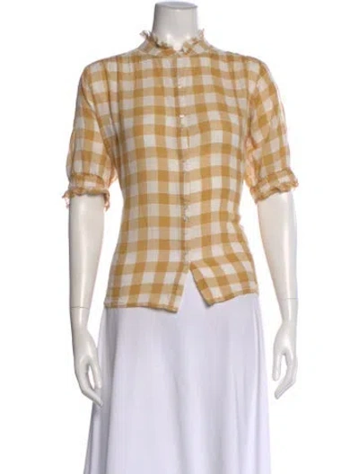 Pre-owned The Great Plaid Print Short Sleeve Blouse In Neutral