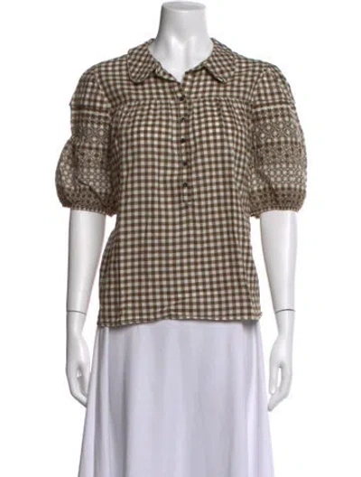 Pre-owned The Great Plaid Print Short Sleeve Blouse In Neutrals
