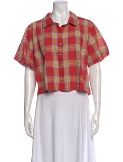 Pre-owned The Great Plaid Print Short Sleeve Crop Top In Red