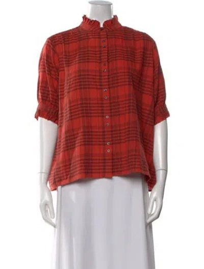 Pre-owned The Great Plaid Print Short Sleeve Top In Orange