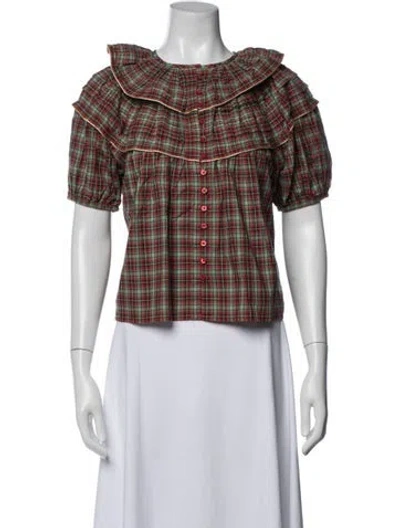 Pre-owned The Great Plaid Print Short Sleeve Top W/ Tags In Red