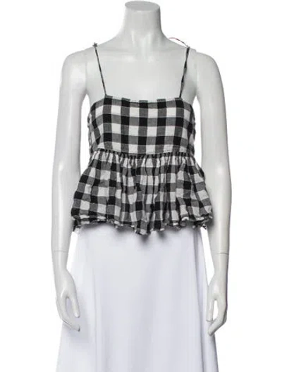 Pre-owned The Great Plaid Print Square Neckline Crop Top In Black