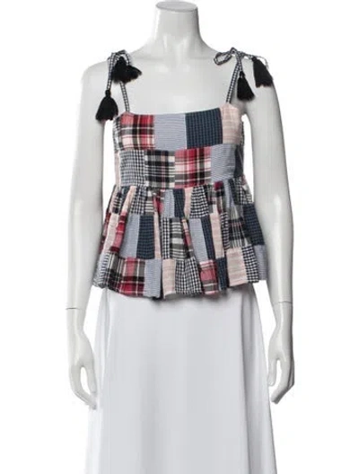 Pre-owned The Great Plaid Print Square Neckline Crop Top In Blue