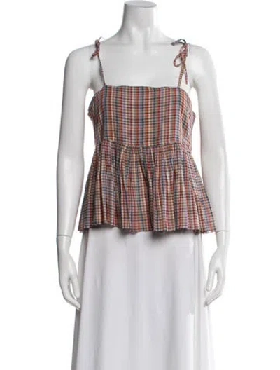 Pre-owned The Great Plaid Print Square Neckline Crop Top In Multi