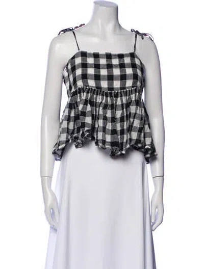 Pre-owned The Great Plaid Print Square Neckline Crop Top In White