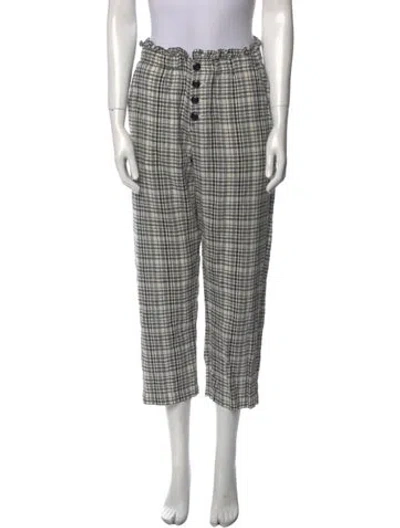 Pre-owned The Great Plaid Print Straight Leg Pants In Black