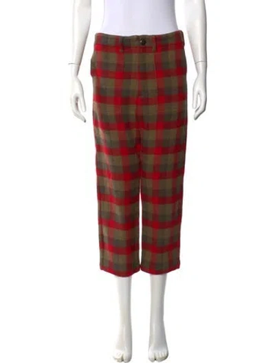 Pre-owned The Great Plaid Print Straight Leg Pants In Brown
