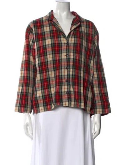 Pre-owned The Great Plaid Print Three-quarter Sleeve Blouse In Red