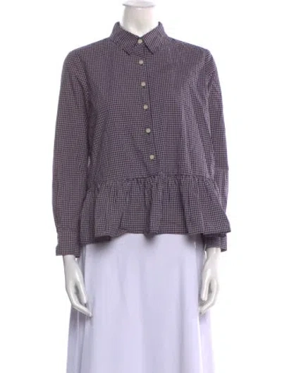 Pre-owned The Great Plaid Print Three-quarter Sleeve Button-up Top In Blue