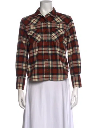 Pre-owned The Great Plaid Print Three-quarter Sleeve Button-up Top In Red