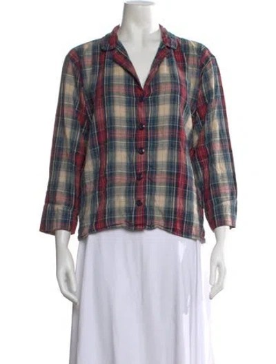 Pre-owned The Great Plaid Print Three-quarter Sleeve Button-up Top In Red