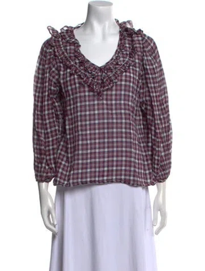 Pre-owned The Great Plaid Print V-neck Blouse In Purple