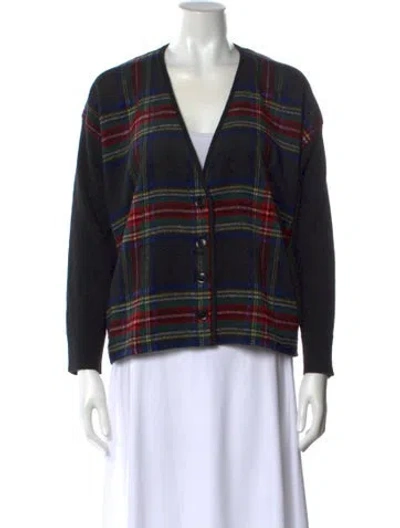 Pre-owned The Great Plaid Print V-neck Sweater In Black