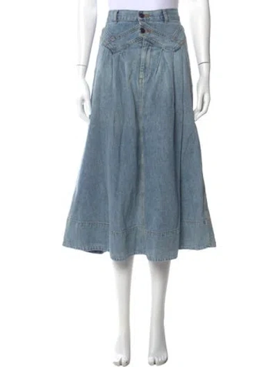 Pre-owned The Great Pleated Accents Midi Length Skirt In Blue