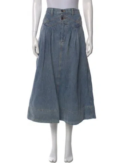 Pre-owned The Great Pleated Accents Midi Length Skirt In Blue