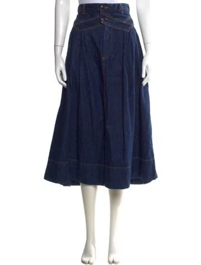 Pre-owned The Great Pleated Accents Midi Length Skirt In Blue