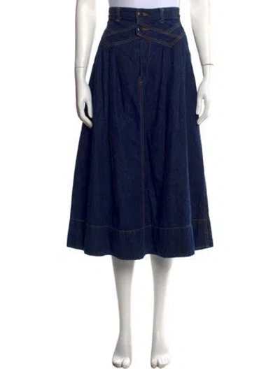 Pre-owned The Great Pleated Accents Midi Length Skirt In Blue