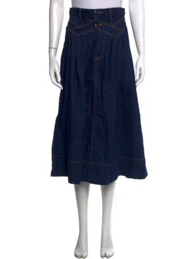 Pre-owned The Great Pleated Accents Midi Length Skirt In Blue