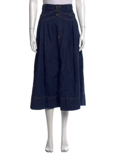 Pre-owned The Great Pleated Accents Midi Length Skirt In Blue