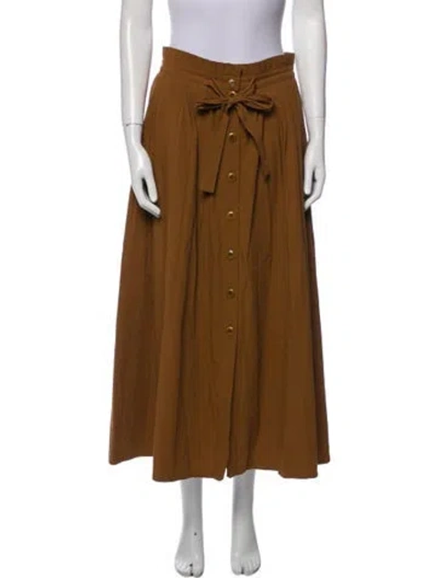 Pre-owned The Great Pleated Accents Midi Length Skirt In Brown