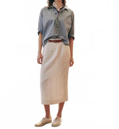 The Great Pleated Column Skirt In Cream Pinstripe In Green