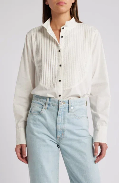 The Great . Pleated Tuxedo Button-up Shirt In White