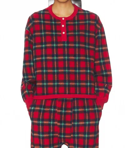 The Great Plush Fleece Henley Sleep Sweatshirt In Cedarwoods Plaid In Multi