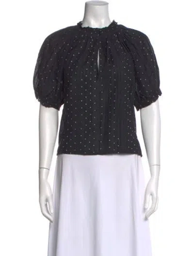 Pre-owned The Great Polka Dot Print Crew Neck Blouse In Black